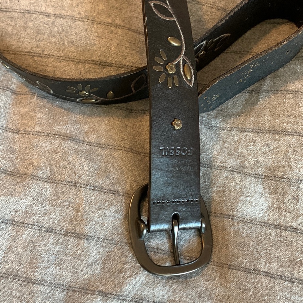 Fossil Belt - leather, brass and embroidered